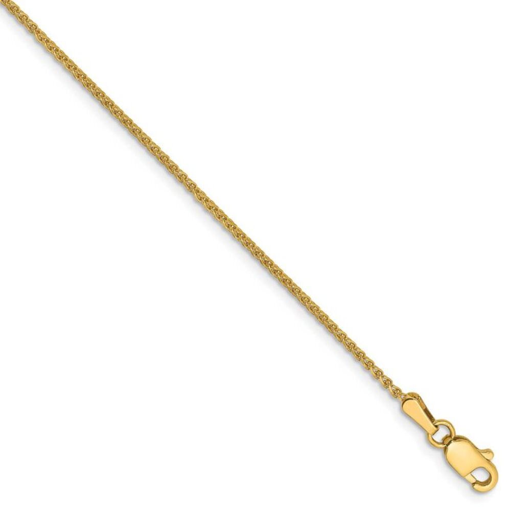 1.2mm 14k Yellow Gold, Solid D/C Spiga Chain Anklet, 10 Inch